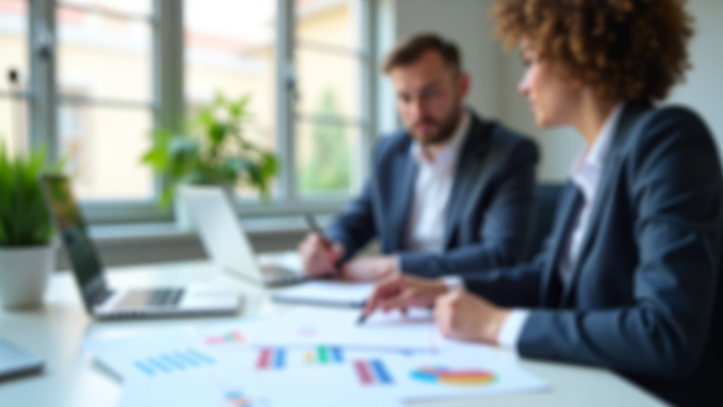 Professionnels analysant les données économiques à leur bureau avec graphiques et documents