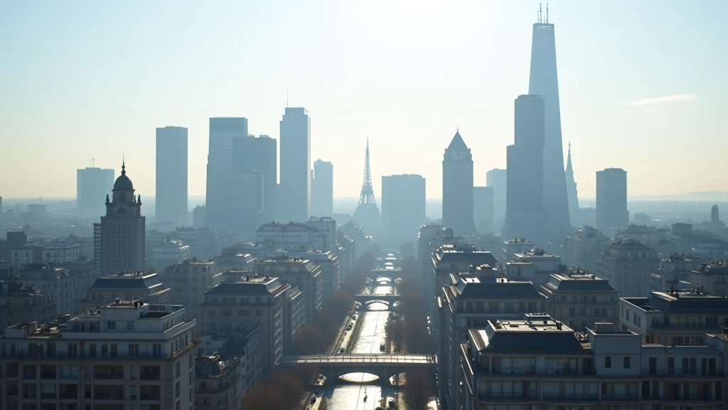 Skyline de Paris avec bâtiments financiers modernes et architecture d'affaires, éclairage urbain du jour